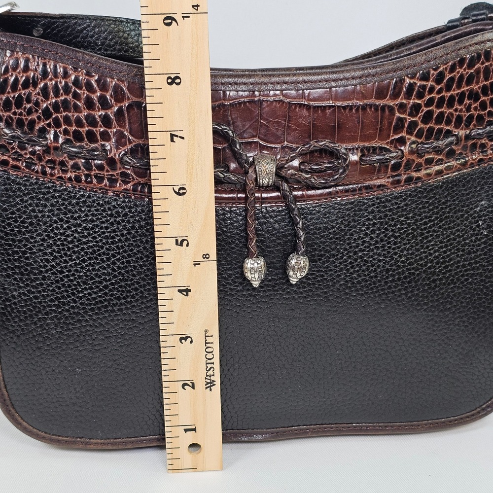 Vintage Brighton Black Embossed Leather Shoulder Bag Croc Accent BowSilver Heart - Picture 5 of 10